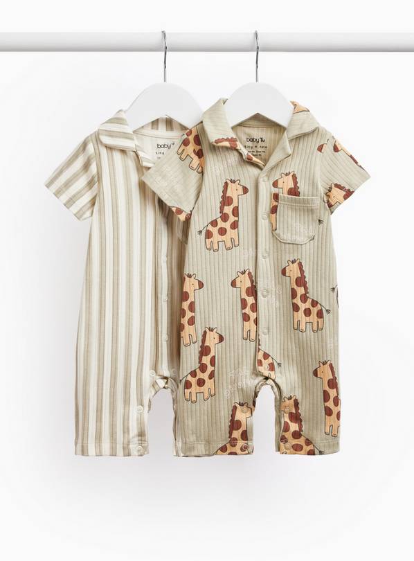 Giraffe & Stripe Print Romper 2 Pack Up to 3 mths